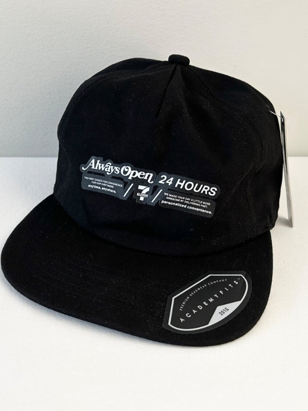 7-ELEVEN Baseball Cap Always Open 24 Hours Adjustable Strapback Hat One Sz Black